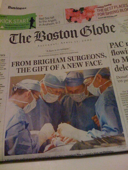 cover of Boston Globe - my picture in middle